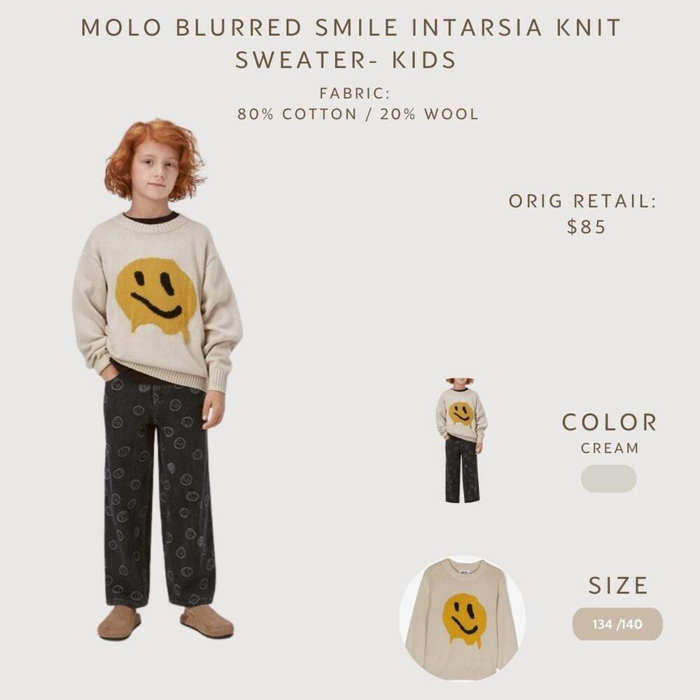 Molo Blurred Smile Intarsia Knit Sweater for Kids